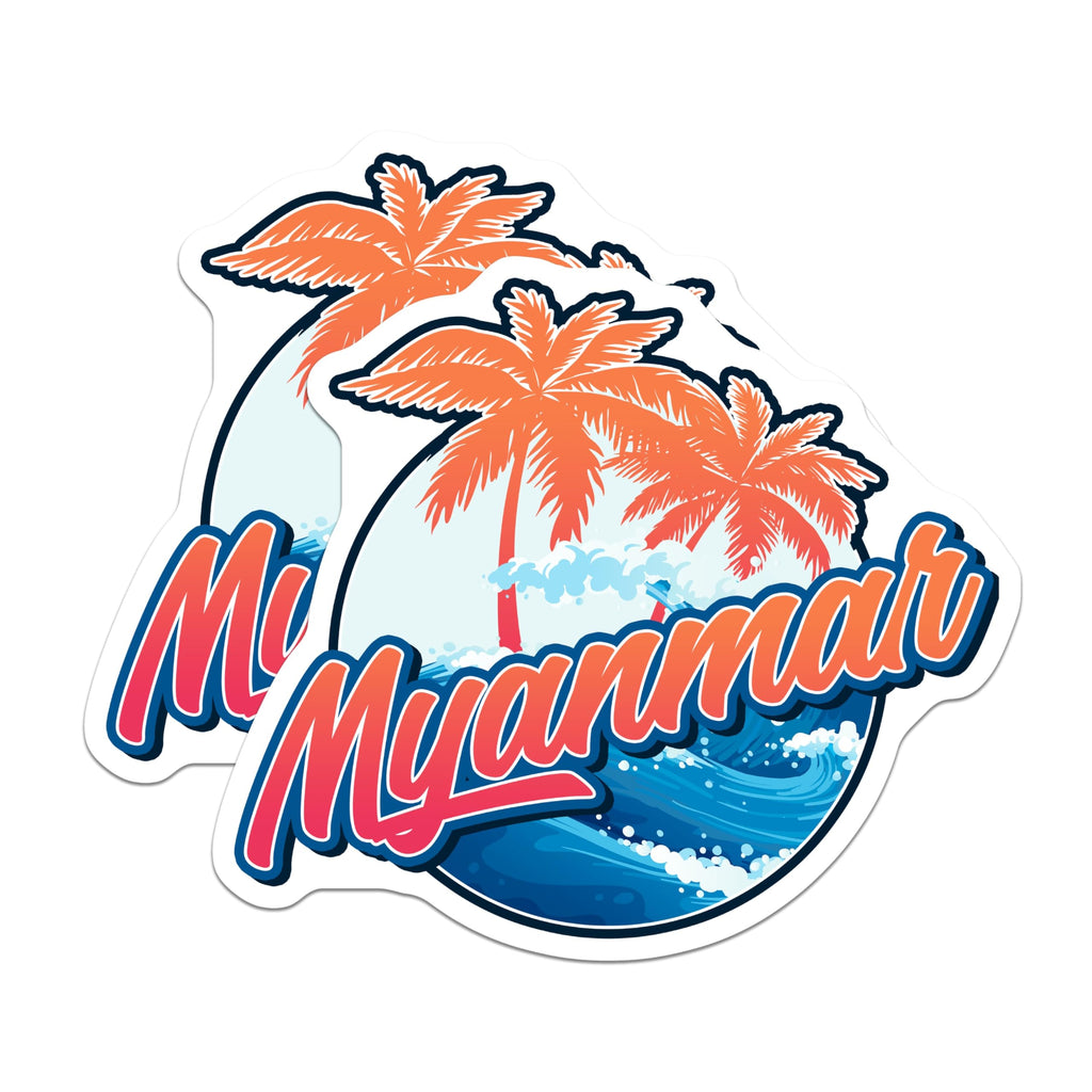 (2 Pack) Myanmar Magnets - Travel Souvenir - Palm Tree Vacation Decor - 5" On Longest Side - Premium Magnet - for Cars, Refrigerators, Toolboxes, Lockers - Made in USA - MAG18663