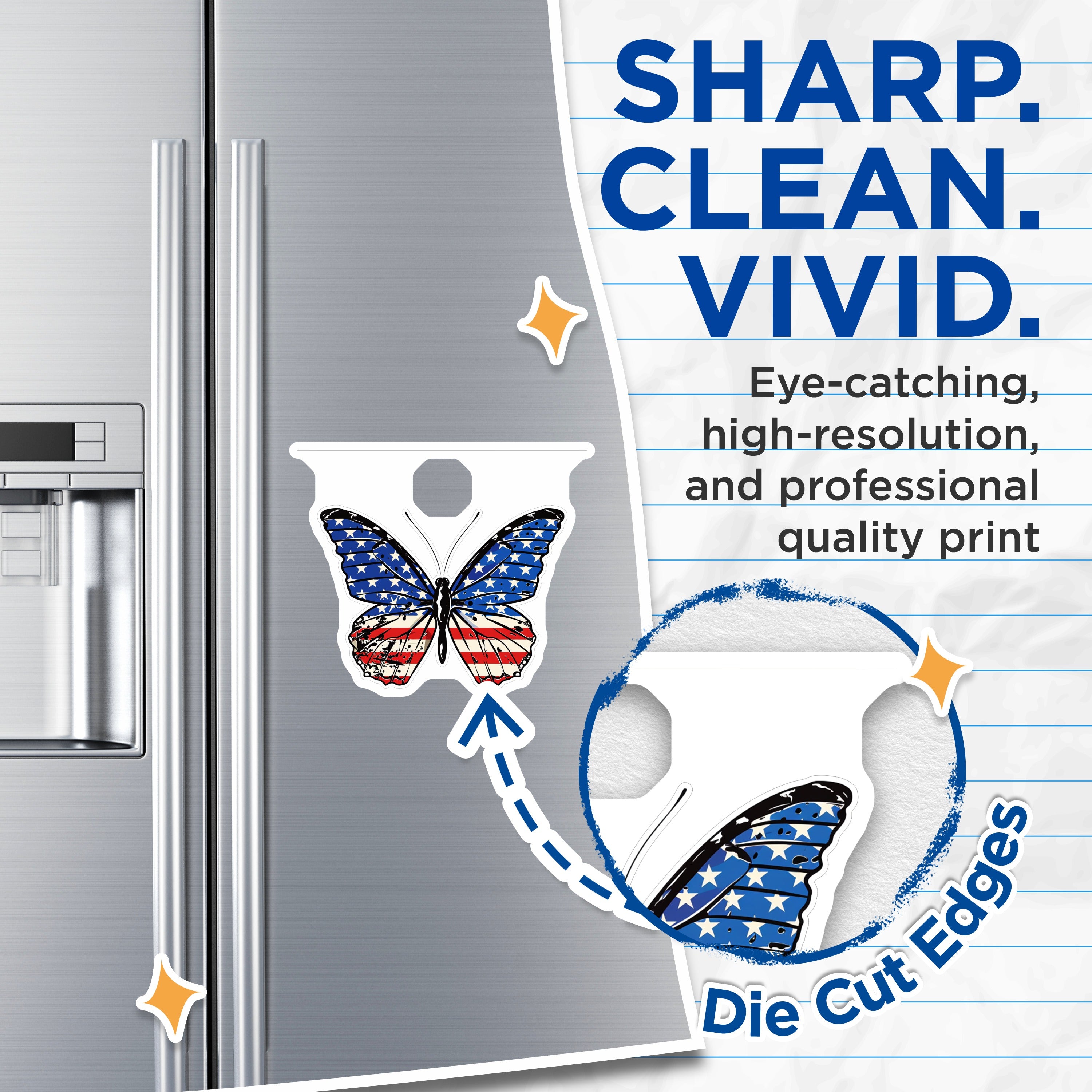 (2 Pack) American Flag Butterfly Magnets - Patriotic USA Refrigerator Decor - July 4th Americana Style - Freedom Display - Veteran Honor - 5" - Thick Durable Magnet - Made in USA - MAG39580
