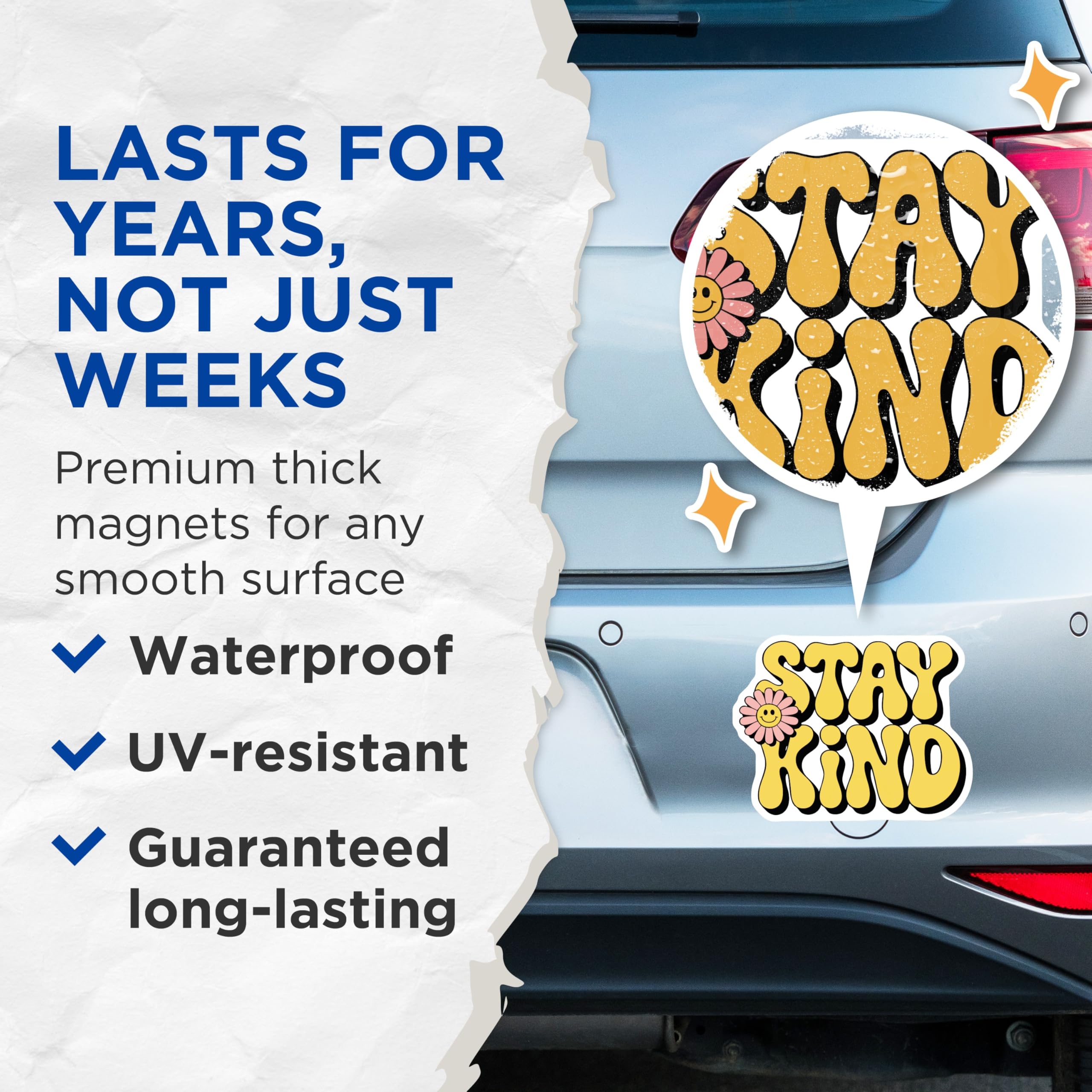(2 Pack) Stay Kind Magnets - Retro Daisy - Positive Vibe Decor - 5 Inches On Longest Side - Thick Durable Magnet - Made in USA - MAG22123