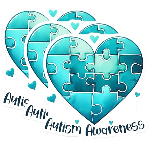 (3 Pack) Autism Awareness Decals - Puzzle Heart Sticker - Laptop Decals - 3 Inches On Longest Side - Easy Peel & Apply - Made in USA - 3MCS6895