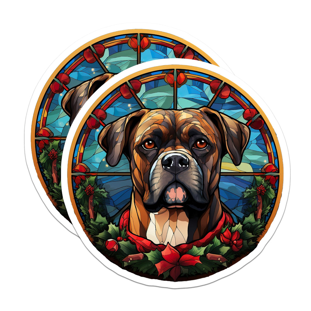 (2 Pack) Stained Glass Art Boxer Dog Magnets - Christmas Holiday Home Decor - Festive Animal Refrigerator Decor - 5 Inches On Longest Side - Thick Durable Magnet - Made in USA - MAG24495