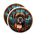 (2 Pack) Stained Glass Art Boxer Dog Magnets - Christmas Holiday Home Decor - Festive Animal Refrigerator Decor - 5 Inches On Longest Side - Thick Durable Magnet - Made in USA - MAG24495