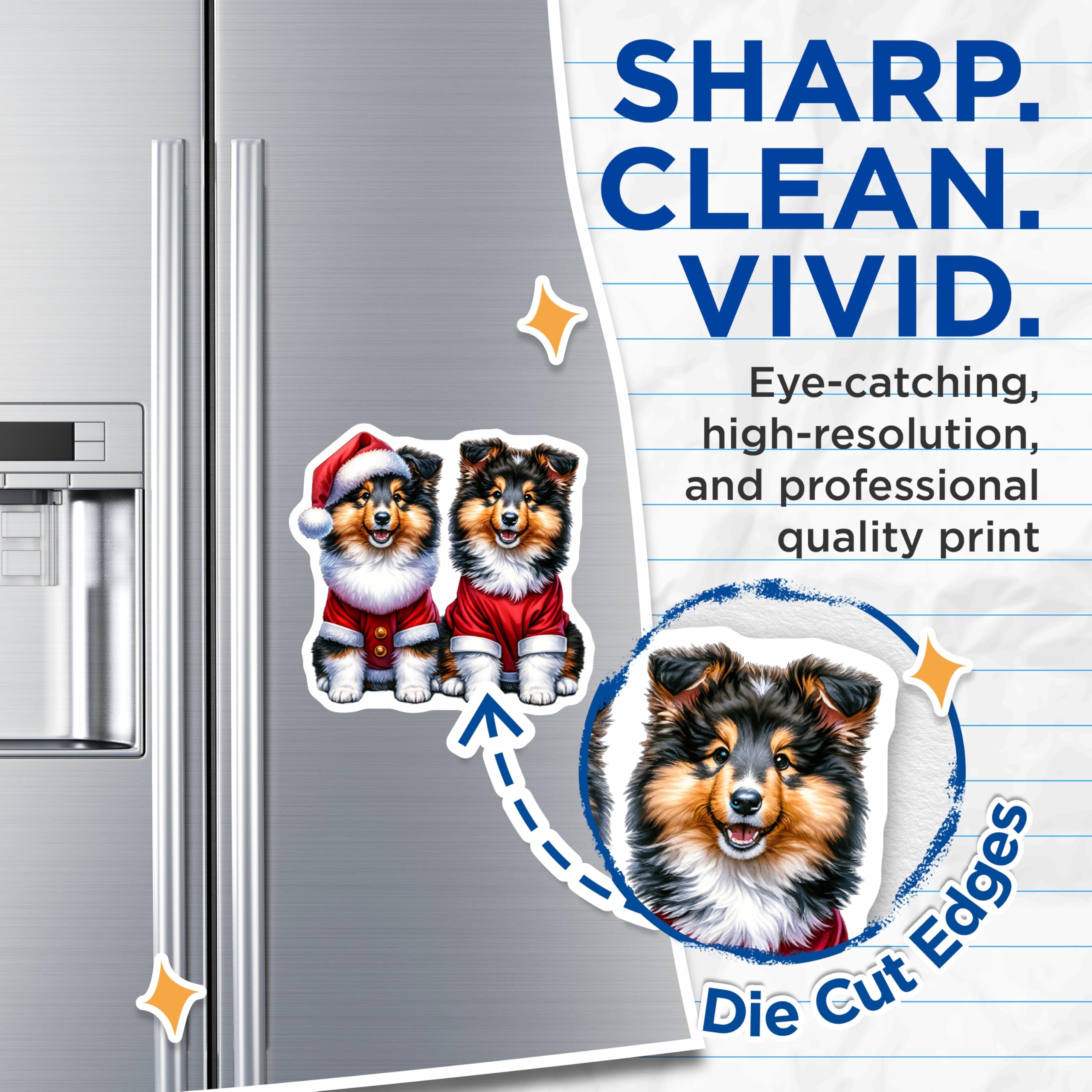 (2 Pack) Sheltie Christmas Magnets - Holiday Puppy Decor - Collie Dog Fridge Accessory - 5 Inches On Longest Side - Thick Durable Magnet - Made in USA - MAG26628