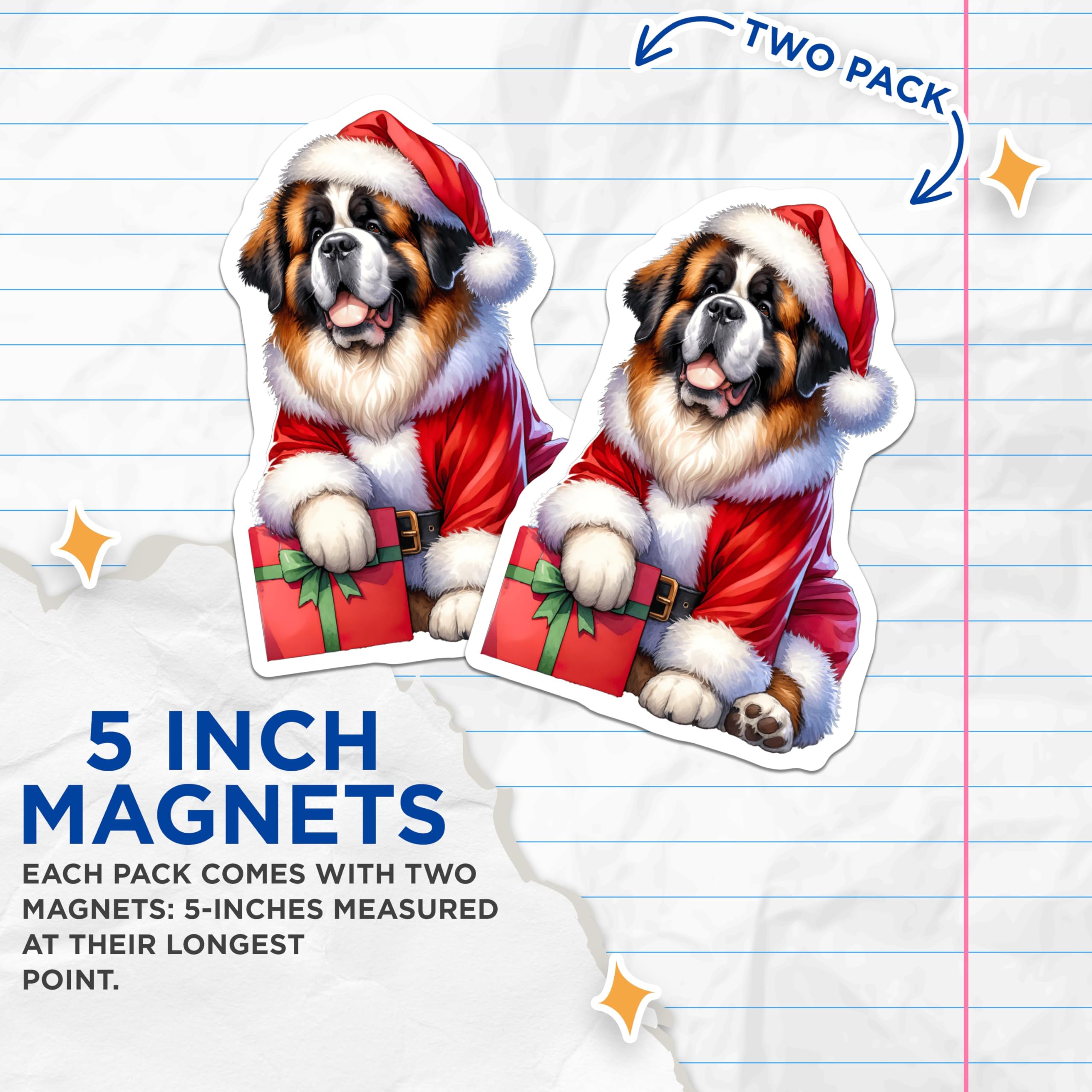(2 Pack) Santa St Bernard Dog Magnets - Christmas Pet Decor - Holiday Fridge Accent for Animal Lovers - 5 Inches On Longest Side - Thick Durable Magnet - Made in USA - MAG27655