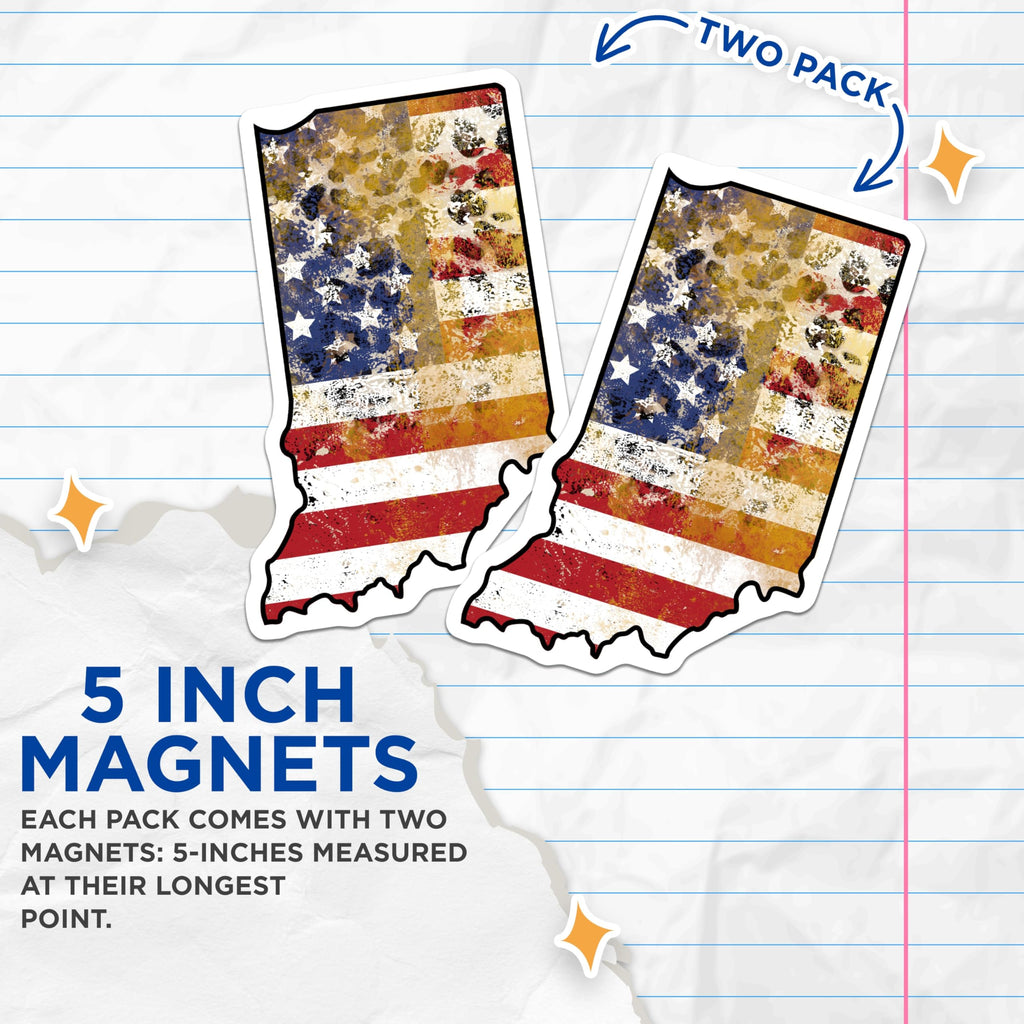 (2 Pack) Indiana Flag Magnets - USA State Souvenir - Decorative Fridge Magnets - 5" On Longest Side - Premium Magnet - for Cars, Refrigerators, Toolboxes, Lockers - Made in USA - MAG17312