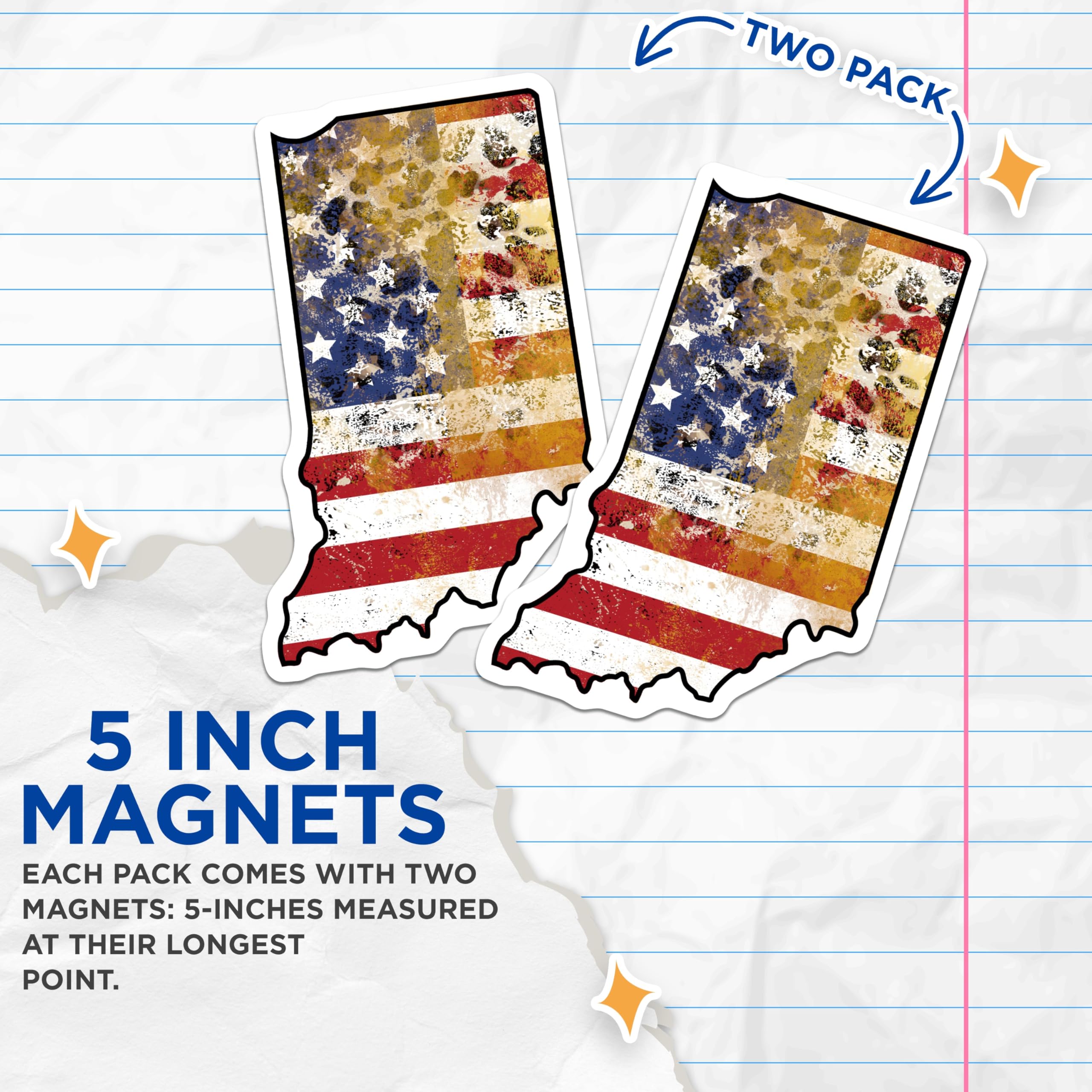 (2 Pack) Indiana Flag Magnets - USA State Souvenir - Decorative Fridge Magnets - 5" On Longest Side - Premium Magnet - for Cars, Refrigerators, Toolboxes, Lockers - Made in USA - MAG17312