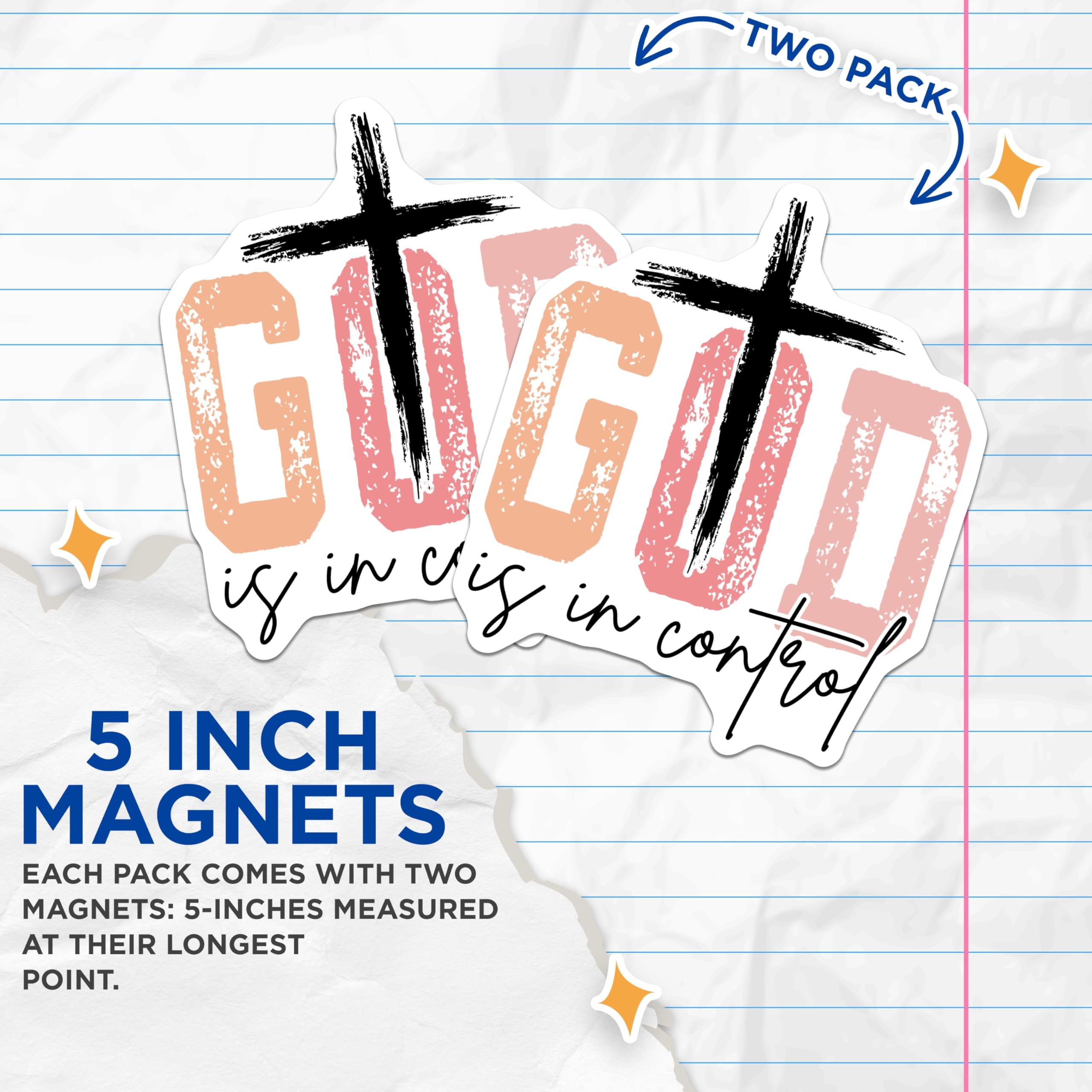 (2 Pack) God is in Control Magnets - Christian Faith Decor - Uplifting Scripture Refrigerator Reminder Magnets - 5 Inches On Longest Side - Thick Durable Magnet - Made in USA - MAG28809