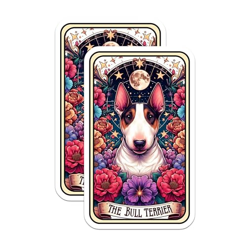 (2 Pack) Bull Terrier Stickers - Dog Breed Art Stickers - Vibrant Flower Stickers - 5" On Longest Side - Sticks to Smooth Flat Surfaces - Made in USA - BMCS4794