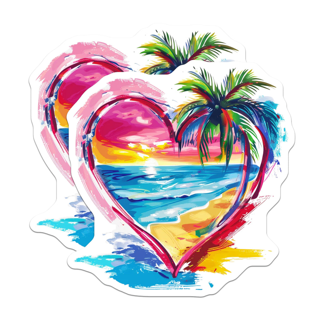 (2 Pack) Beach Sunset Magnets - Tropical Heart Art - Vacation Lover Decor - Coastal Kitchen Accessory - 5 Inches On Longest Side - Thick Durable Magnet - Made in USA - MAG26353