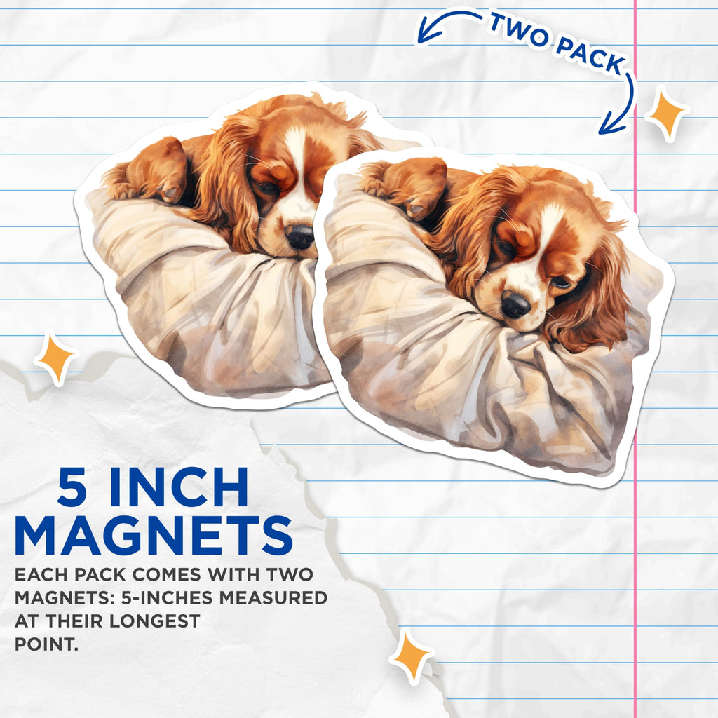 (2 Pack) Cavalier Spaniel Magnets - Sleeping Dog Breed - Refrigerator Decor - 5" On Longest Side - Premium Magnet - for Cars, Refrigerators, Toolboxes, Lockers - Made in USA - MAG17097