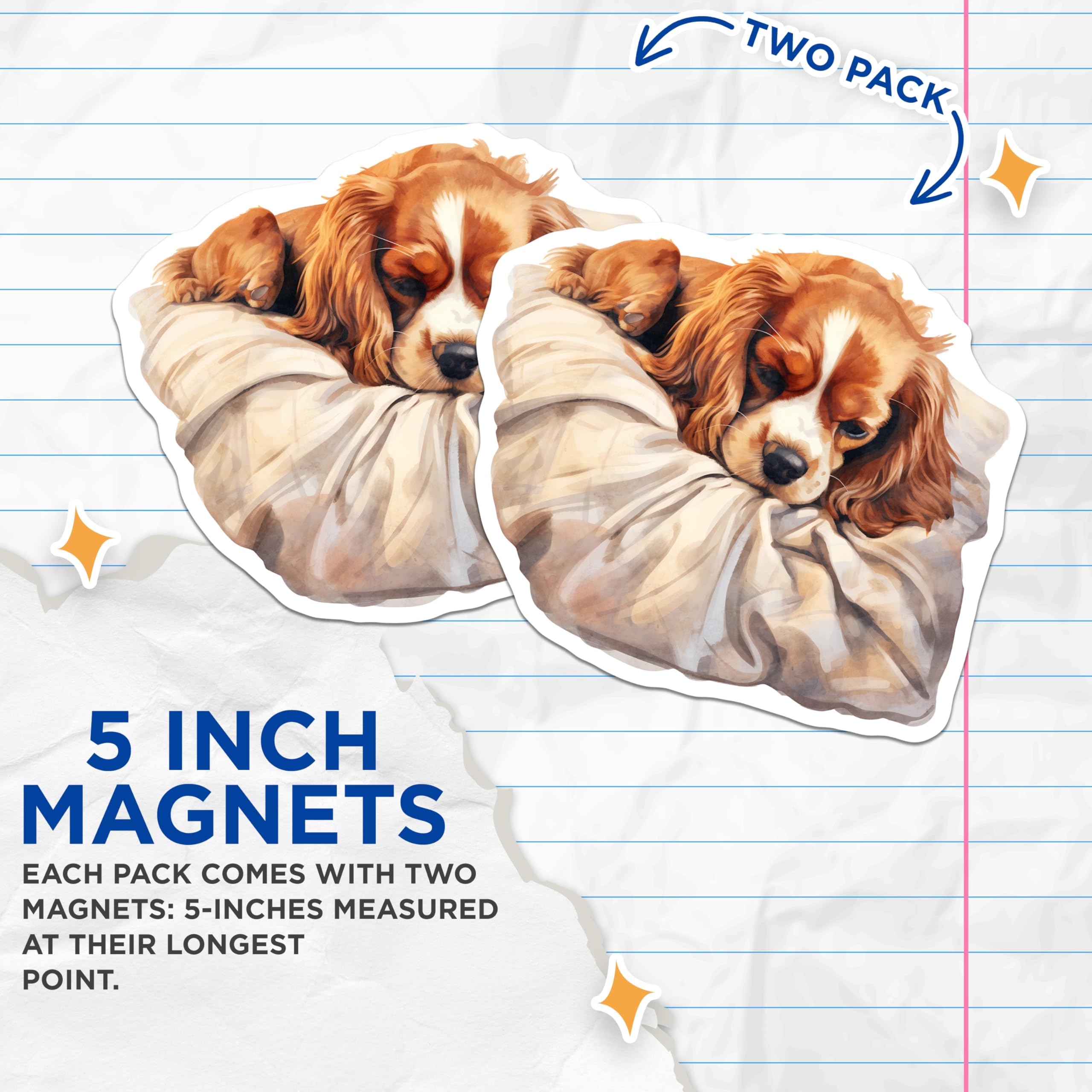 (2 Pack) Cavalier Spaniel Magnets - Sleeping Dog Breed - Refrigerator Decor - 5" On Longest Side - Premium Magnet - for Cars, Refrigerators, Toolboxes, Lockers - Made in USA - MAG17097