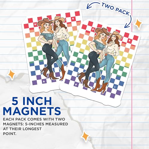(2 Pack) Cowgirl Pride Magnets - LGBTQ+ Western Decor - Country Cowgirls - 5" On Longest Side - for Cars, Fridges, Toolboxes - Made in USA - MAG6946