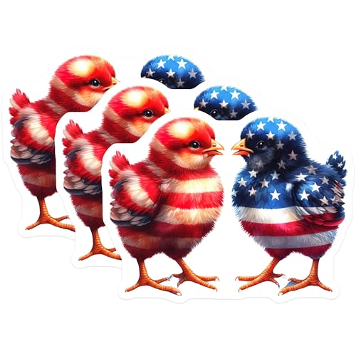 (3 Pack) Patriotic Chick Decals - American Flag Decal - Laptop Decal- 3 Inches On Longest Side - Easy Peel & Apply - Made in USA - 3MCS5228