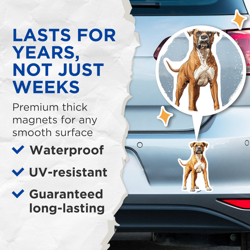 (2 Pack) Boxer Dog Magnets - Fawn Boxer Breed Art - Dog Mom Dad Fridge Refrigerator Decor - 5 Inches On Longest Side - Thick Durable Magnet - Made in USA - MAG25038