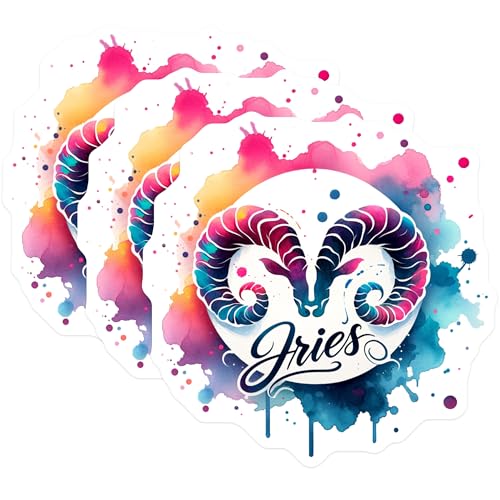 (3 Pack) Aries Zodiac Decals - Watercolor Art - Astrology Sign Decals- 3 Inches On Longest Side - Easy Peel & Apply - Made in USA - 3MCS5891