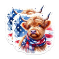 (2 Pack) Highland Cow Stickers - Patriotic Animal Sticker - American Flag Highland Cow Decal - 5" On Longest Side - Sticks to Smooth Flat Surfaces - Made in USA - BMCS6341