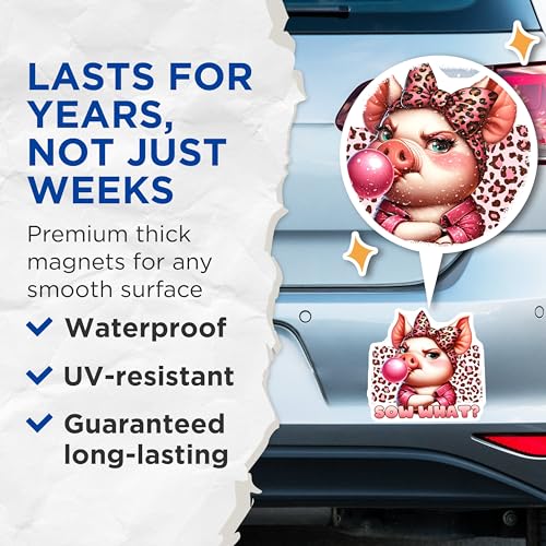 (2 Pack) Sow What Magnets - Cute Pig Design - 5" On Longest Side - for Cars, Fridges, Toolboxes - Made in USA - MAG7932