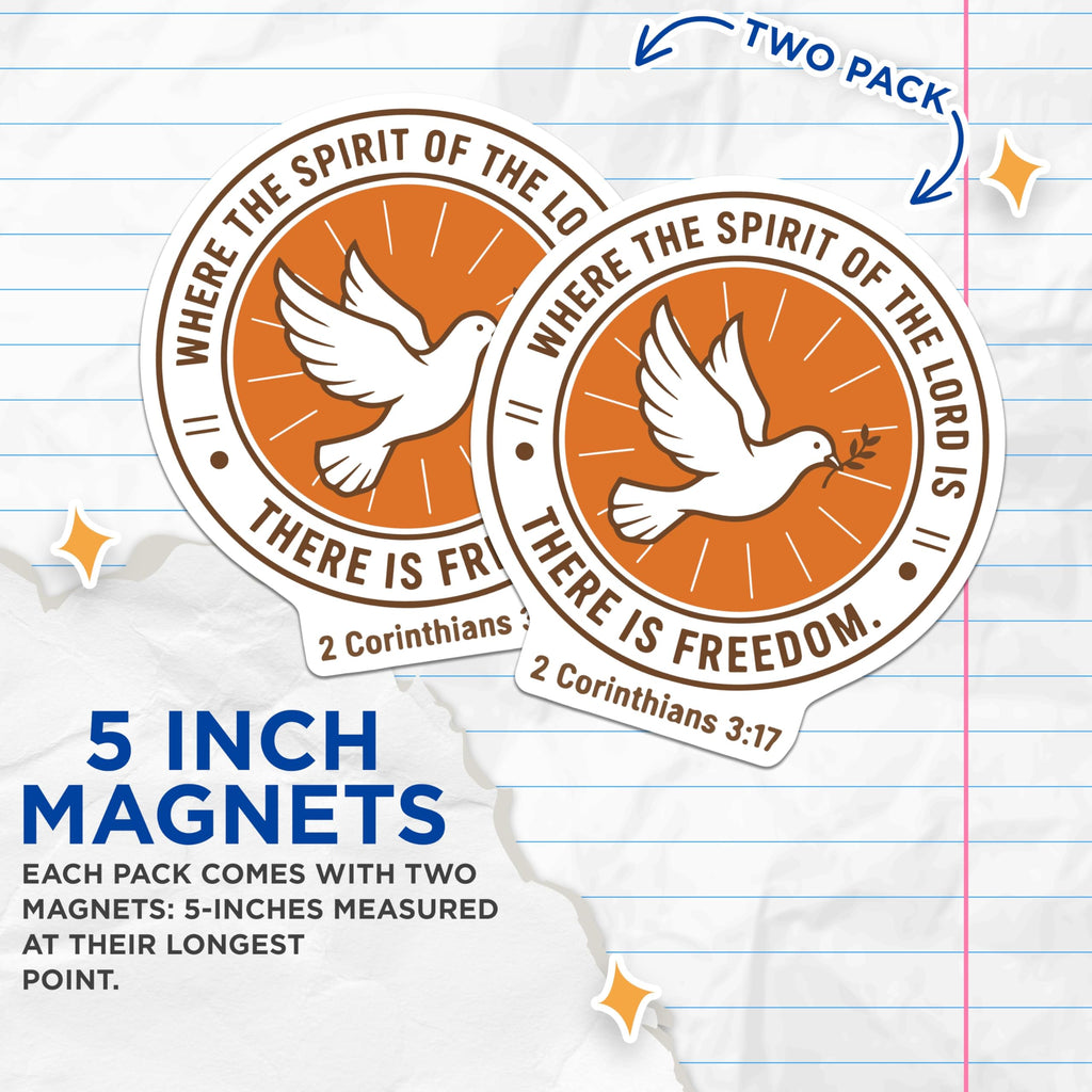 (2 Pack) Dove Magnets - Religious Verses Decor - Christian Fridge Decals - 5" On Longest Side - Premium Magnet - for Cars, Refrigerators, Toolboxes, Lockers - Made in USA - MAG14826