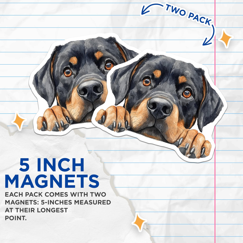 (2 Pack) Rottweiler Magnets - Dog Breed Art - Cute Pet Lover Decor - 5" On Longest Side - Premium Magnet - for Cars, Refrigerators, Toolboxes, Lockers - Made in USA - MAG14425