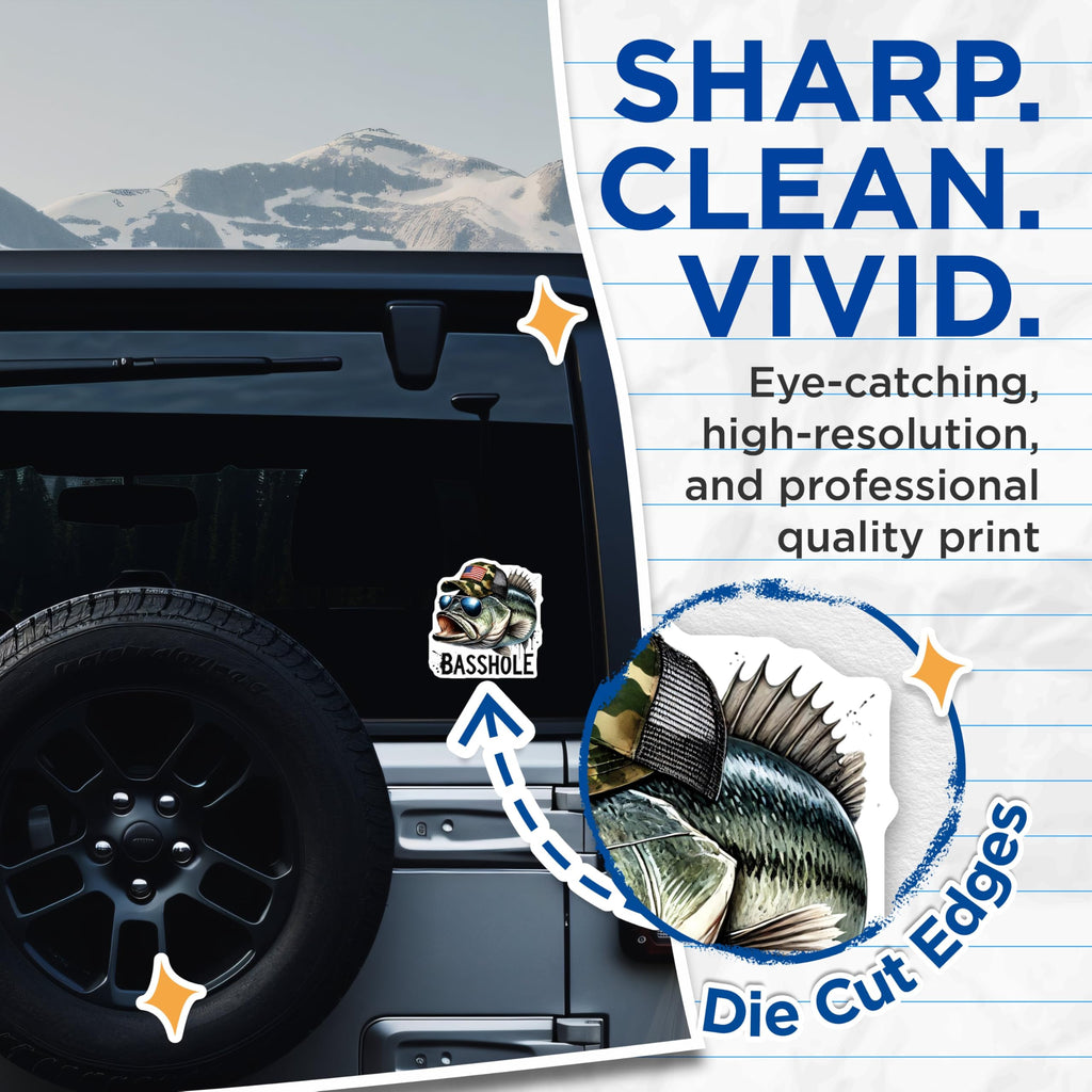 (2 Pack) Bass Fishing Stickers - Funny Fishing Meme - Outdoor Hobby Decal - 5" On Longest Side - Sticks to Smooth Flat Surfaces - Made in USA - BMCS9854