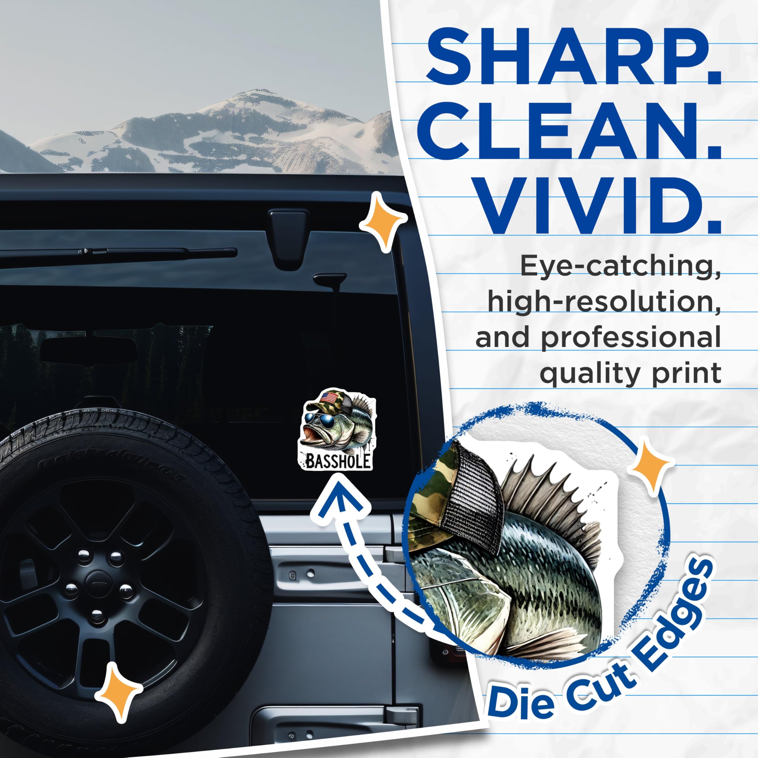 (2 Pack) Bass Fishing Stickers - Funny Fishing Meme - Outdoor Hobby Decal - 5" On Longest Side - Sticks to Smooth Flat Surfaces - Made in USA - BMCS9854