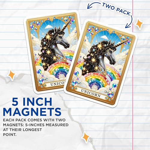 (2 Pack) Fantasy Unicorn Art Magnet - Magical Rainbow Unicorn Decor - 5" On Longest Side - Sticks to Smooth Flat Surfaces - Made in USA - MAG10160