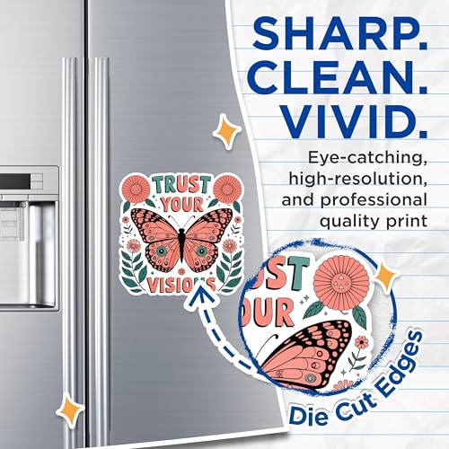 (2 Pack) Trust Your Visions Magnets - Inspirational Butterfly Magnets - Motivational Quote Magnets with Floral Design- 5" On Longest Side - for Fridges, Toolboxes, Cars - Made in USA - MAG2564
