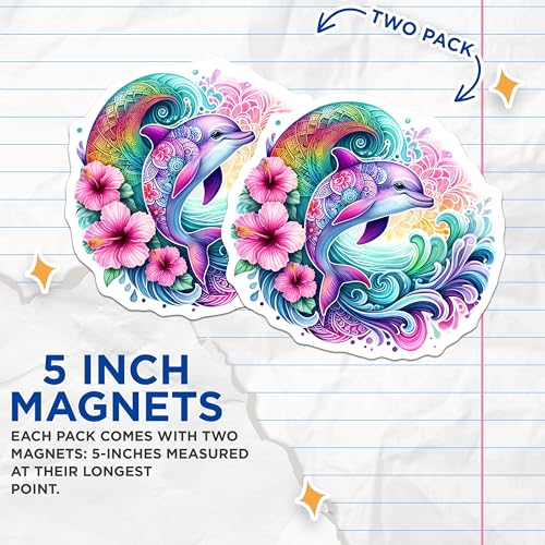 (2 Pack) Colorful Ocean Decor Magnet - Tropical Flower Accents - 5" On Longest Side - Sticks to Smooth Flat Surfaces - Made in USA - MAG9479