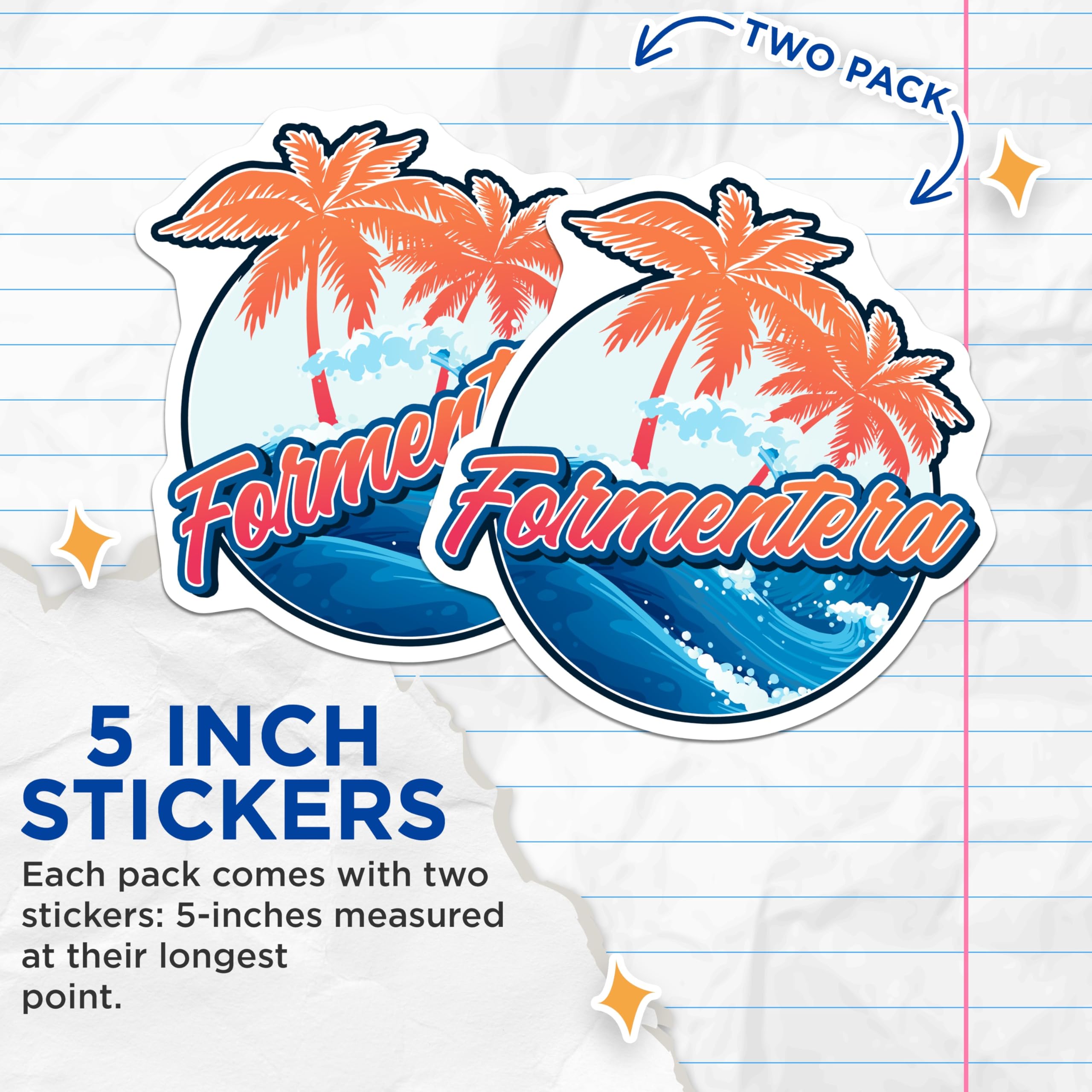 (2 Pack) Formentera Stickers - Island Vibes - Palm Tree Stickers - 5" On Longest Side - Sticks to Smooth Flat Surfaces - Made in USA - BMCS18303