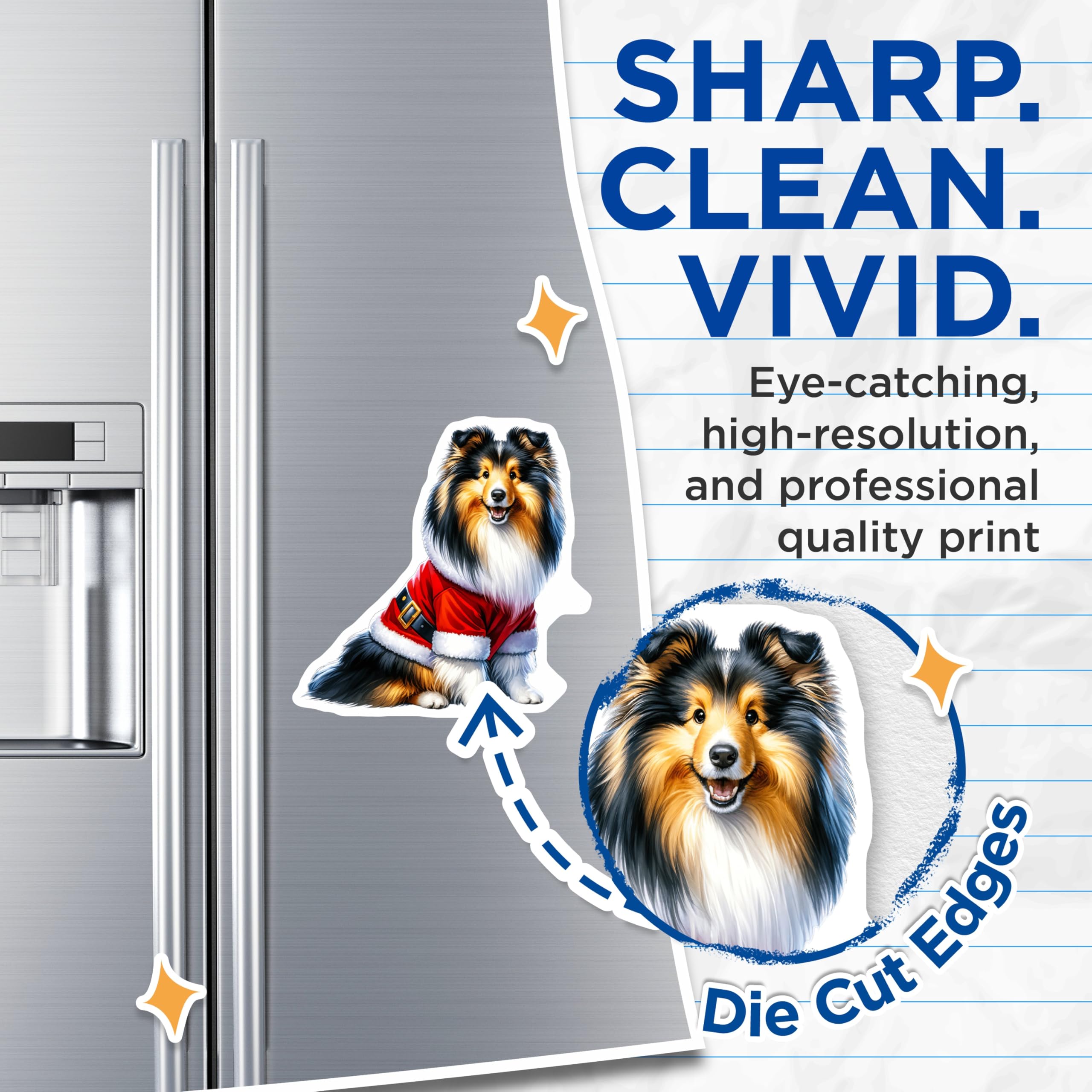 (2 Pack) Christmas Sheltie Dog Magnets - Santa Costume Collie Decor - Festive Animal Pet Refrigerator Magnets - 5 Inches On Longest Side - Thick Durable Magnet - Made in USA - MAG30844