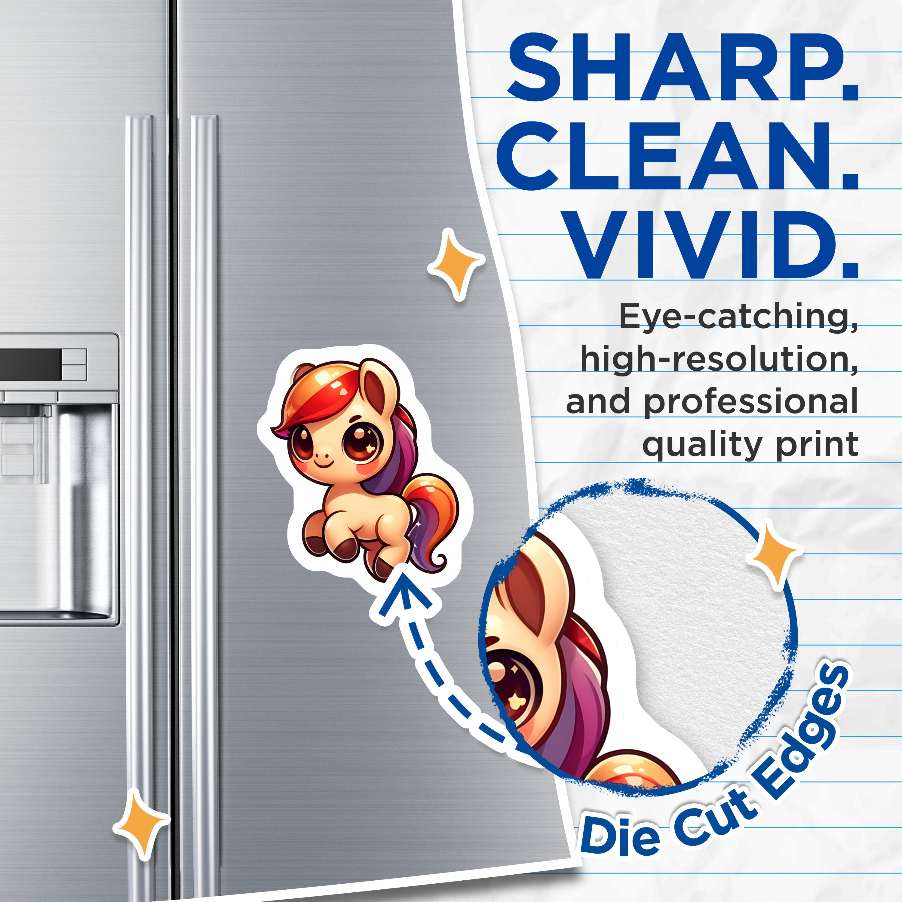 (2 Pack) Cute Chibi Pony Magnets - Kawaii Horse Refrigerator - Fantasy Animal Lover Decor - 5 Inches On Longest Side - Thick Durable Magnet - Made in USA - MAG36631