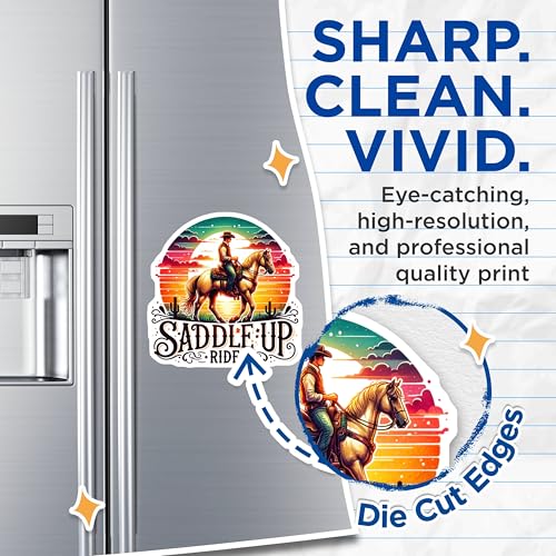 (2 Pack) Saddle Up Ride Magnets - Cowboy Horse Magnet - Western Wall Decor - 5" On Longest Side - for Cars, Fridges, Toolboxes - Made in USA - MAG6904