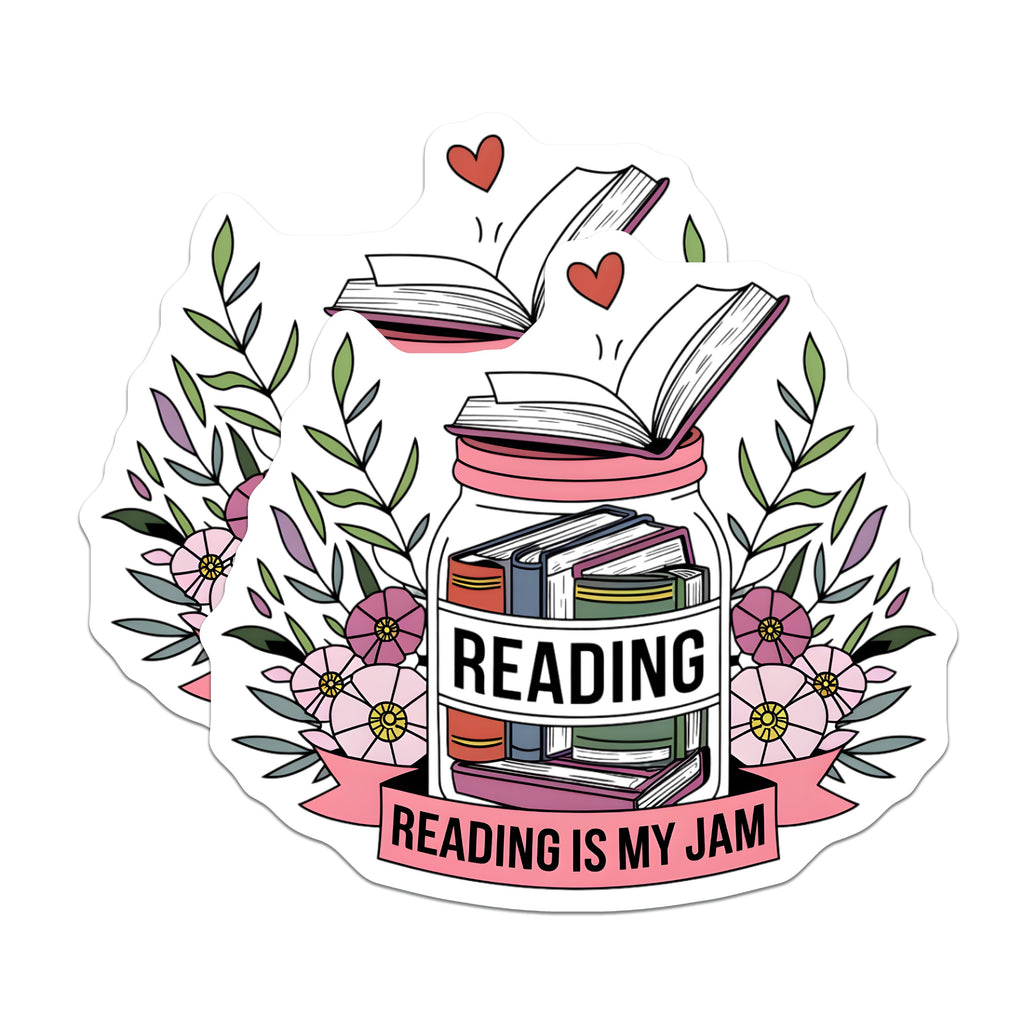 (2 Pack) Reading is My Jam Magnets - Book Lover Fridge Art - Literary Teacher Librarian Student - 5 Inches On Longest Side - Thick Durable Magnet - Made in USA - MAG39829