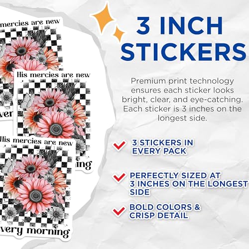 (3 Pack) Floral Laptop Decals - Sunflower Sticker - Butterfly Faith Decal - 3 Inches On Longest Side - Easy Peel & Apply - Made in USA - 3MCS8339