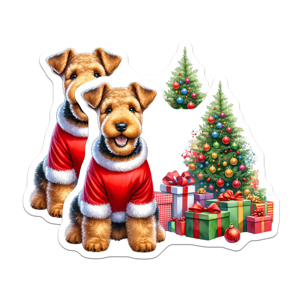 (2 Pack) Airedale Terrier Magnets - Christmas Dog Festive Holiday Decor - Winter Season Refrigerator Magnets - 5 Inches On Longest Side - Thick Durable Magnet - Made in USA - MAG23774