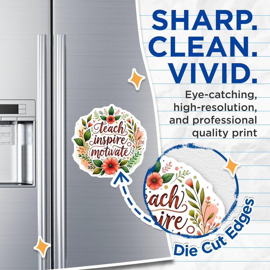 (2 Pack) Teach Inspire Motivate Magnets - Motivational Quote - Floral - Teacher Appreciation - Inspirational - 5" On Longest Side - for Cars, Fridges, Toolboxes - Made in USA - MAG4421