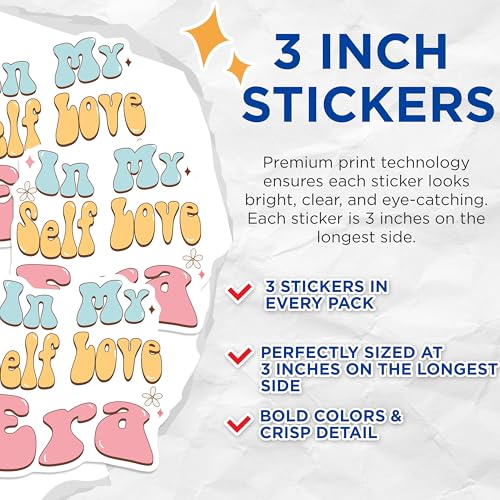 (3 Pack) Self Love Era Decals - Motivational Sticker - Trendy Laptop Decal- 3 Inches On Longest Side - Easy Peel & Apply - Made in USA - 3MCS5819