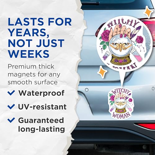 (2 Pack) Witchy Woman Magnets - Magic and Mystical Decor - Astrology and Witchcraft - Crystal Ball and Butterfly Design - 5" On Longest Side - for Cars, Fridges, Toolboxes - Made in USA - MAG6618