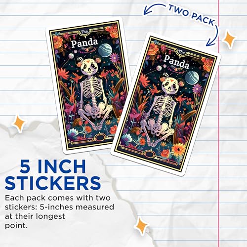 (2 Pack) Panda Skeleton Stickers - Floral Night Sky Stickers - Galaxy Panda Skeleton Stickers - 5" On Longest Side - Sticks to Smooth Flat Surfaces - Made in USA - BMCS3678