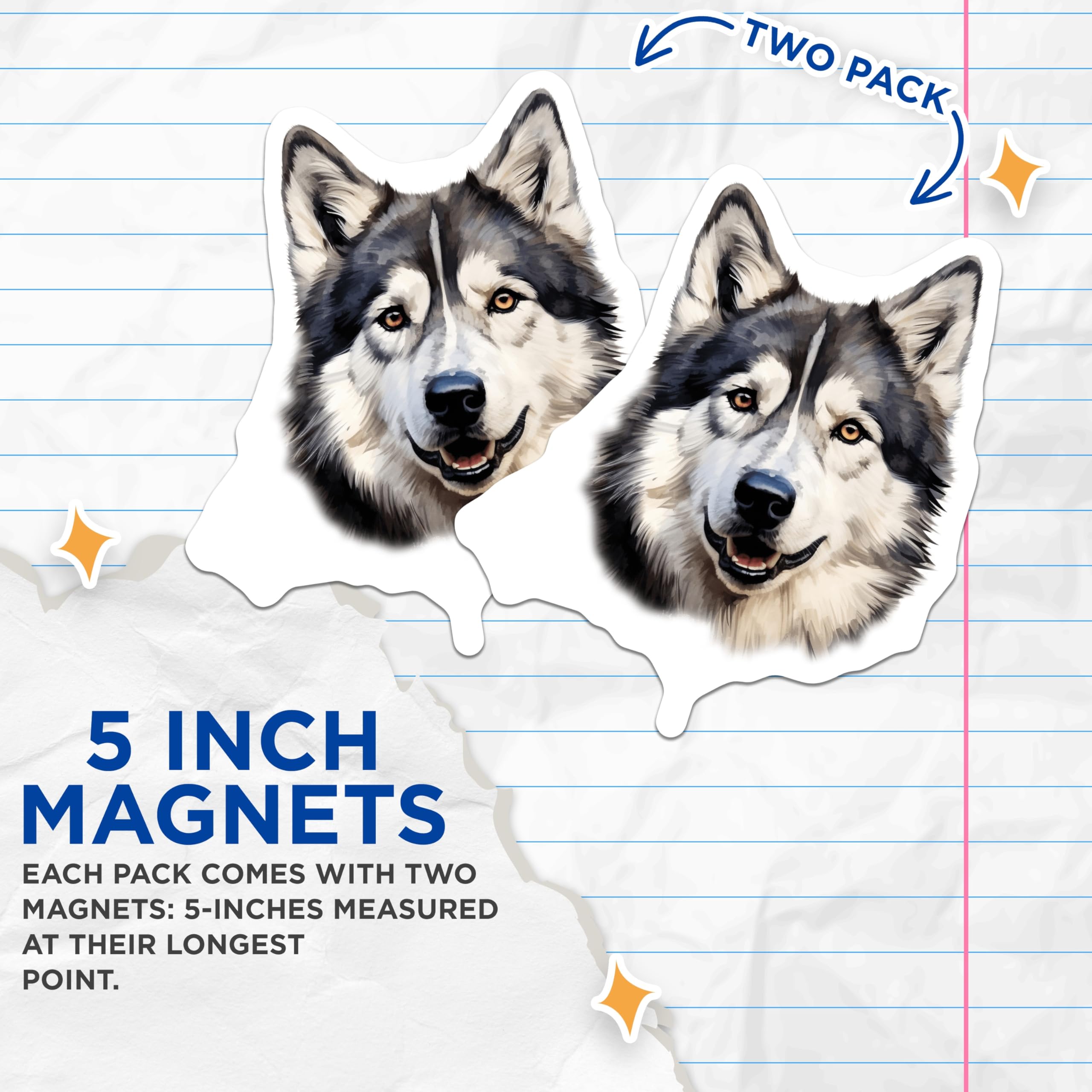 (2 Pack) Siberian Husky Magnets - Dog Lover Decor - Pet Portrait Refrigerator Magnets - 5 Inches On Longest Side - Thick Durable Magnet - Made in USA - MAG26619