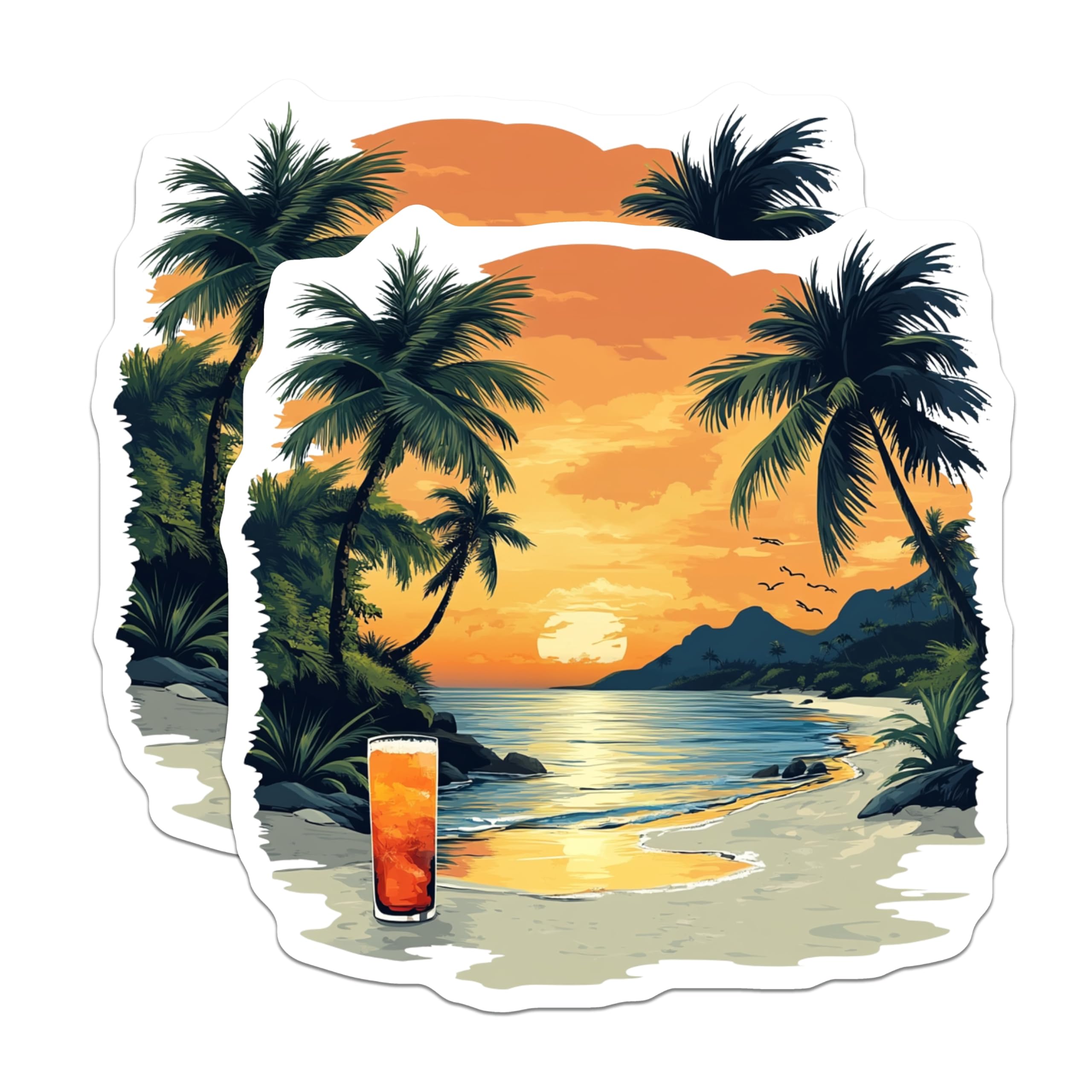 (2 Pack) Tropical Sunset Beach Magnets - Coastal Vacation Decor - Relaxing Ocean View Art - 5 Inches On Longest Side - Thick Durable Magnet - Made in USA - MAG29250