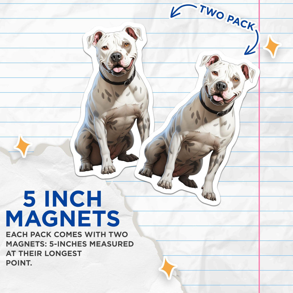 (2 Pack) White Pitbull Dog Magnets - American Bulldog Art - Pet Parent Refrigerator Decor - Dog Lover Accessories - 5 Inches On Longest Side - Thick Durable Magnet - Made in USA - MAG25019