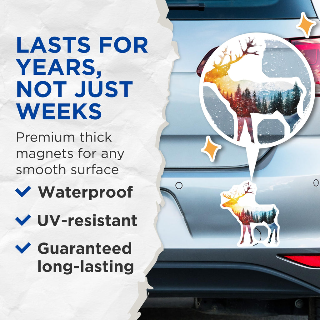 (2 Pack) Deer Silhouette Magnets - Mountain Scene - Wildlife Magnets - 5" On Longest Side - Premium Magnet - for Cars, Refrigerators, Toolboxes, Lockers - Made in USA - MAG16439