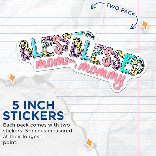 (2 Pack) Blessed Mommy Stickers - Inspirational Quotes - Colorful Lettering - 5" On Longest Side - Sticks to Smooth Flat Surfaces - Made in USA - BMCS7707