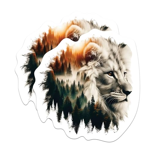 (2 Packs) Lion with Forest Background Magnets - Cool Lion Wilderness Nature Animal Magnets - 5 Inches On Longest Side - Premium Magnet - for Fridges, Toolboxes, Cars - Made in USA - MAG2268