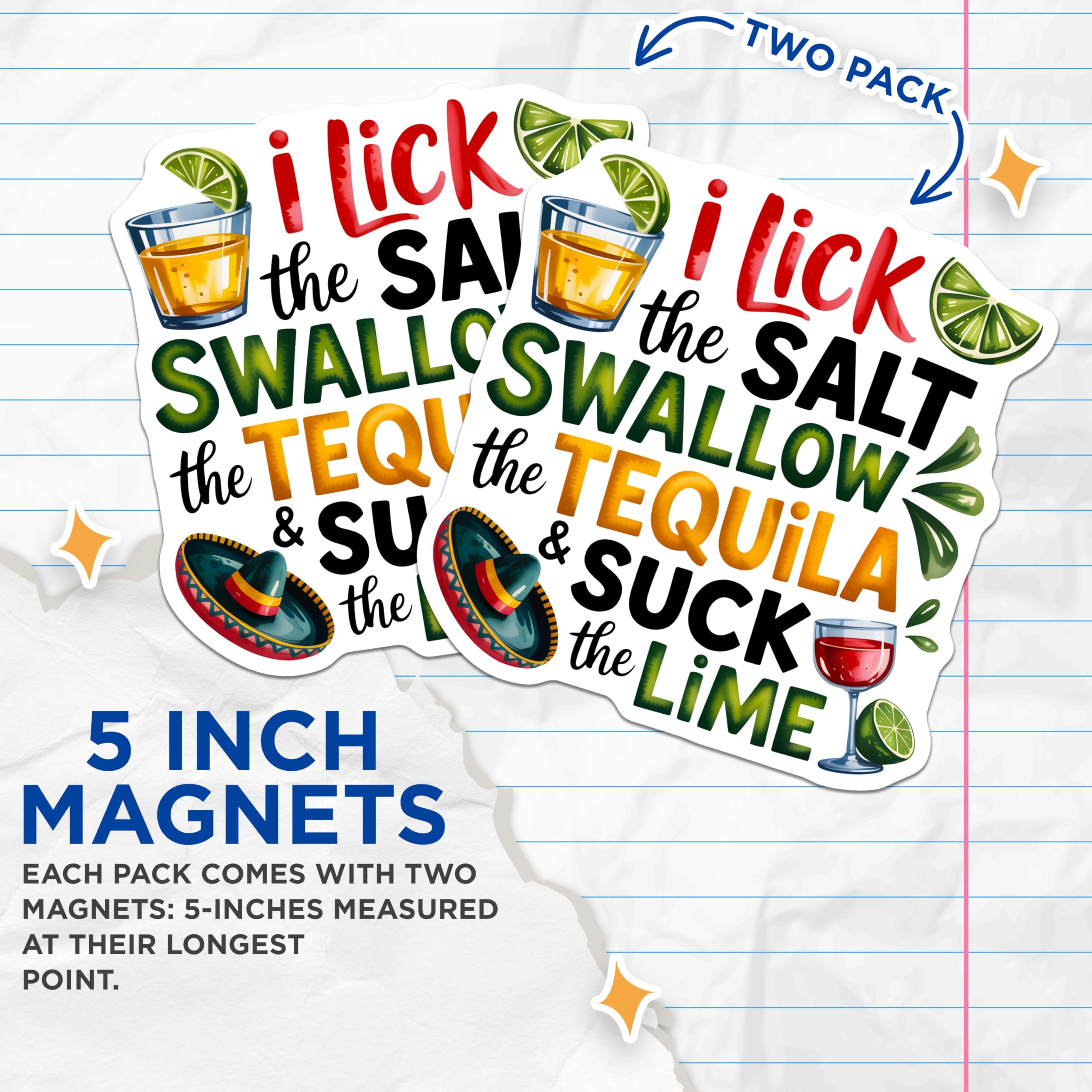 (2 Pack) Tequila Magnets - Funny Drinking Humor - Bar Cart Decor for Tequila Lovers - 5" On Longest Side - Premium Magnet - for Cars, Refrigerators, Toolboxes, Lockers - Made in USA - MAG15915