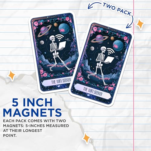 (2 Pack) Skeleton with Laptop Magnet - Cosmic Art - Skull Tech Decor - Geeky Office Accessories - 5" On Longest Side - Sticks to Smooth Flat Surfaces - Made in USA - MAG9984