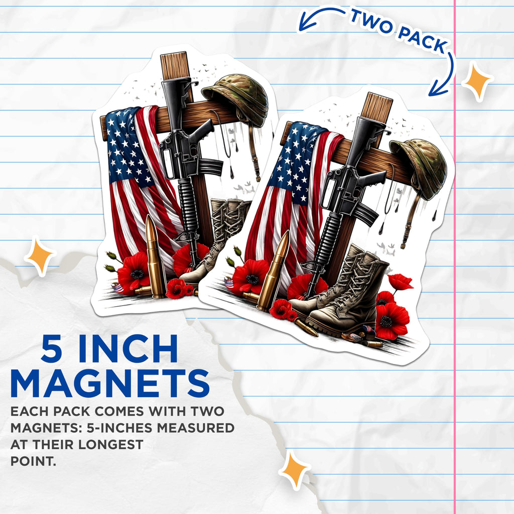 (2 Pack) Memorial Day Magnets - Patriotic US Flag Decor - Remembrance Day Magnets - 5" On Longest Side - Premium Magnet - for Cars, Refrigerators, Toolboxes, Lockers - Made in USA - MAG15136