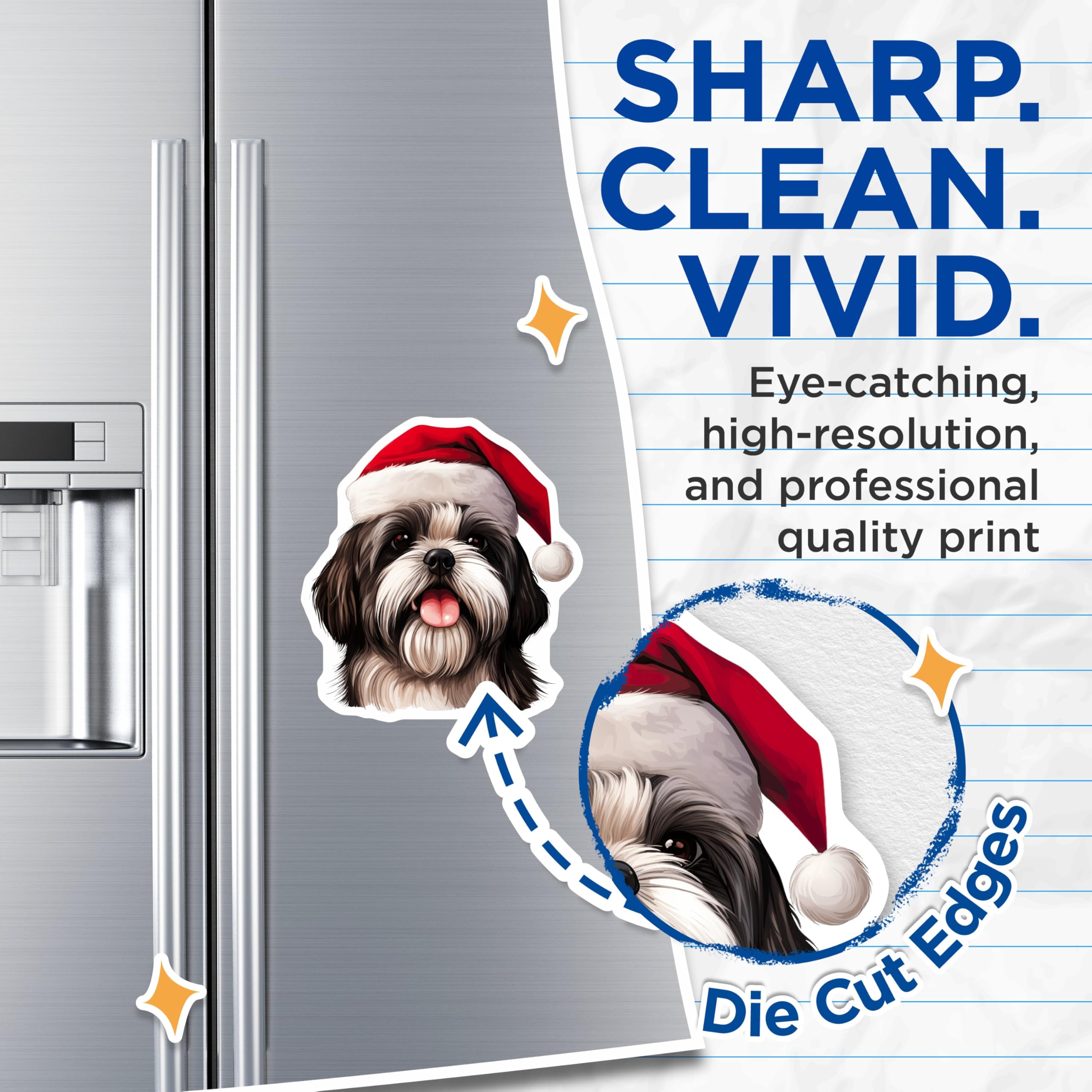 (2 Pack) Shih Tzu Magnets - Christmas Dog Decor - Santa Hat Puppy - Holiday Pet Lover Fridge Accessories - 5 Inches On Longest Side - Thick Durable Magnet - Made in USA - MAG25974