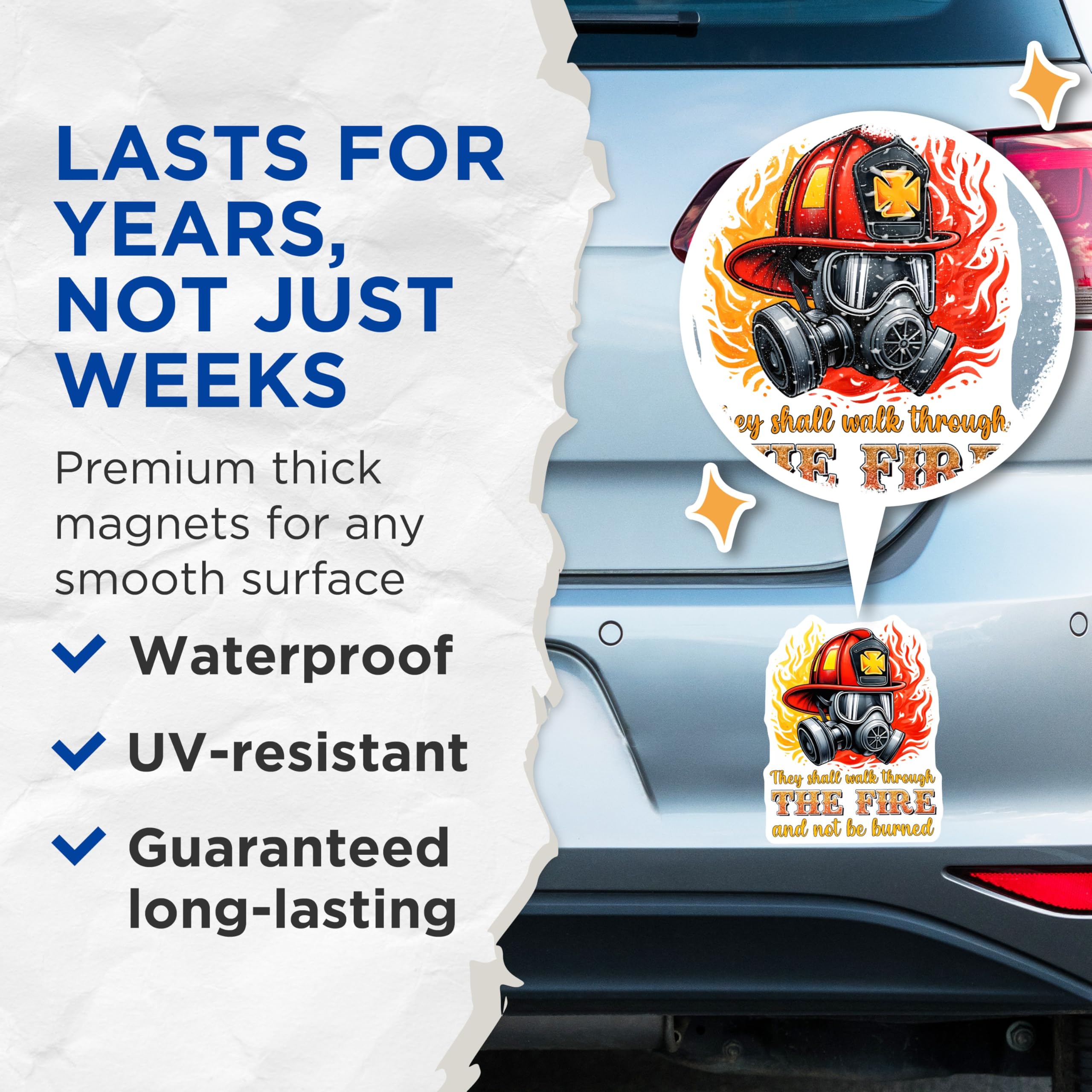 (2 Pack) Firefighter Magnets - Helmet and Mask - Inspirational Quote Fridge Magnets - 5" On Longest Side - Premium Magnet - for Cars, Refrigerators, Toolboxes, Lockers - Made in USA - MAG15449